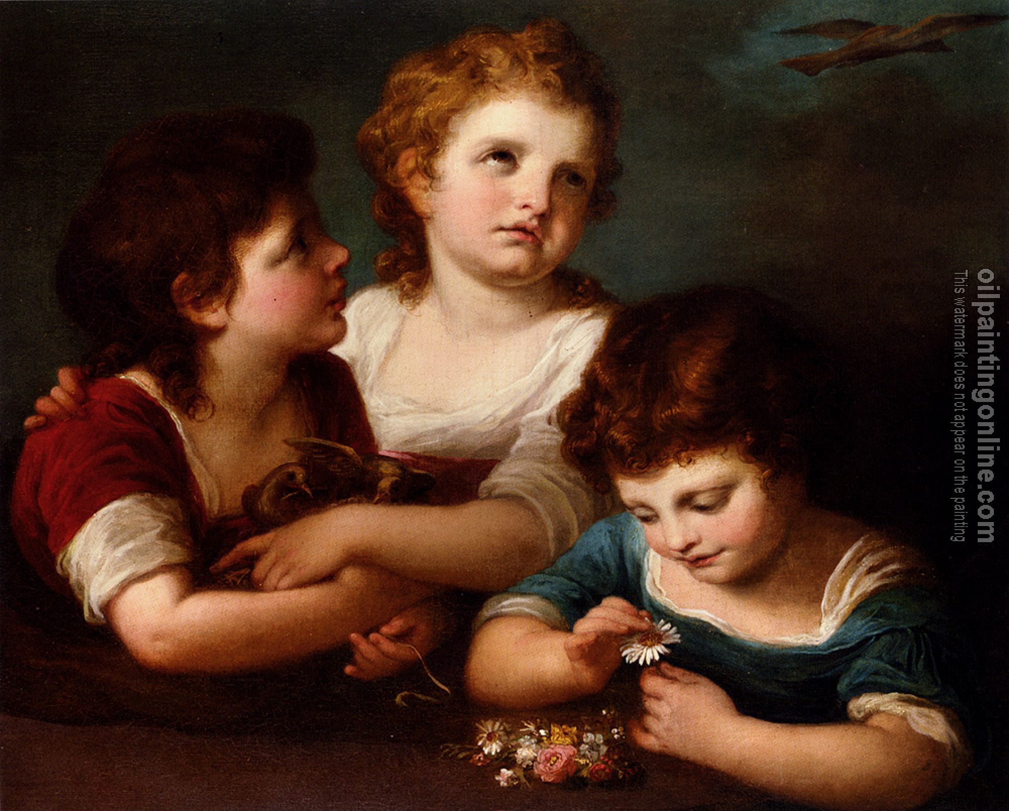 Angelica Kauffmann - Children With A Birds Nest And Flowers